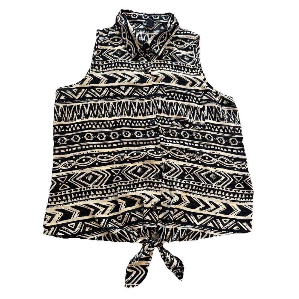 Charlotte Russ Womens Sz M Top Sleeveless Aztec Blouse Collared Tribal‎ Boho Y2K